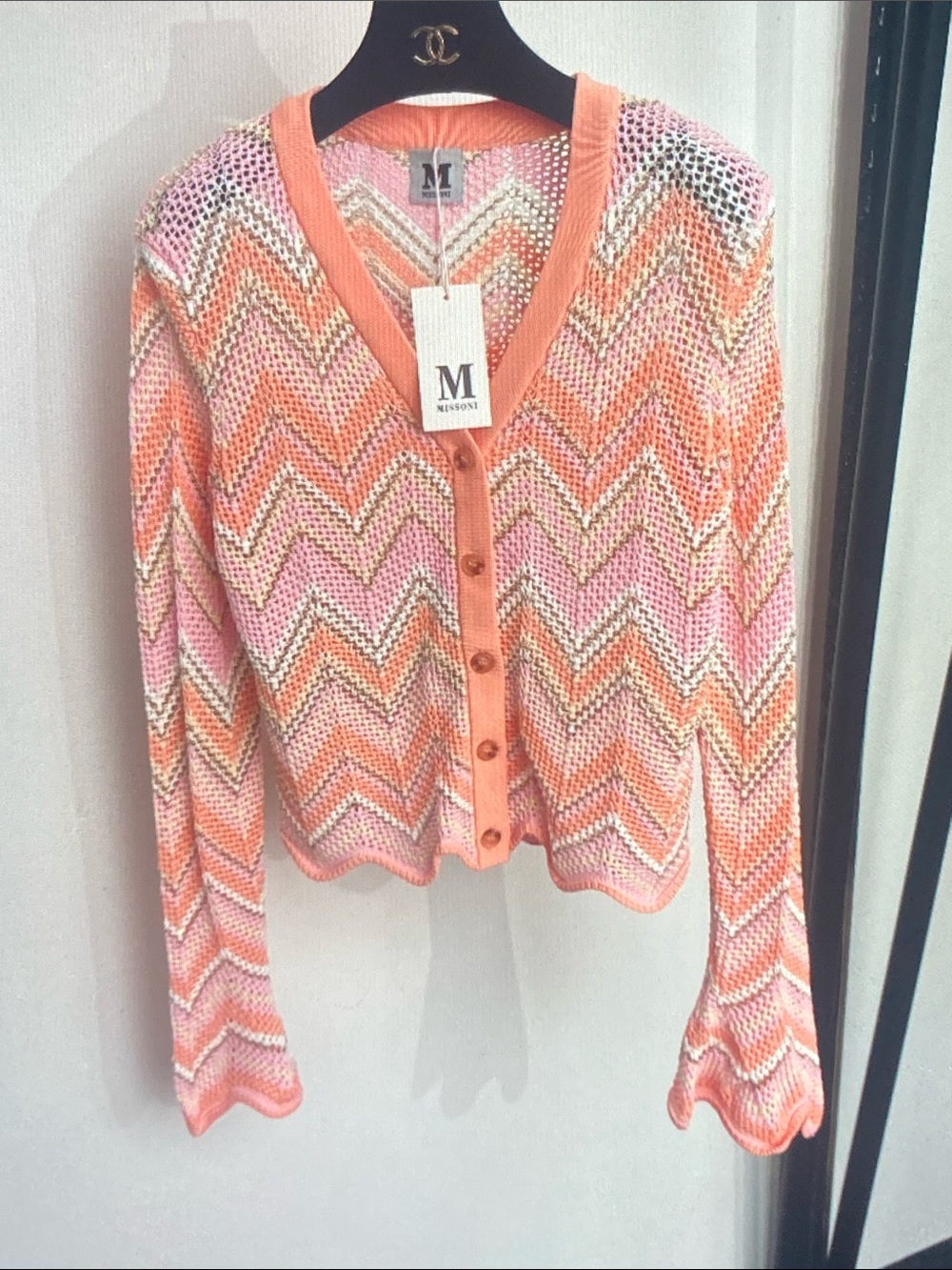 Missoni M Pink Multicolor Zigzag Knit Cropped Cardigan - Picture 2 of 9